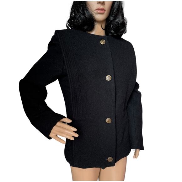 Vintage Donna Frederlcks black no collar 4 gold button Coat size small * - Picture 1 of 16